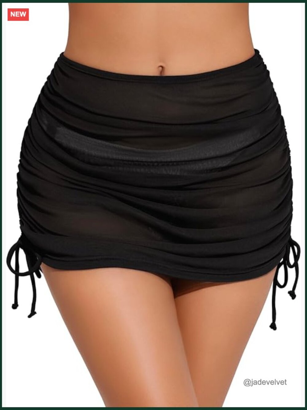 Swimsuit Cover Up Skirt Drawstring Ruched Bathing Suit Wrap Mesh Sheer Beach